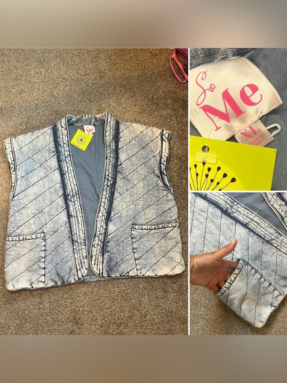 So Me Quilted Light Wash Denim Vest - Light Blue